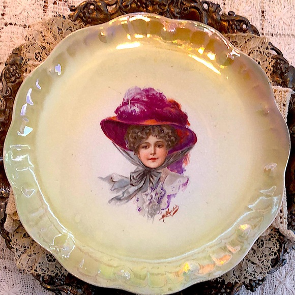 Vintage Other - EUC Ancient Hand-Painted Victorian Lady Plate